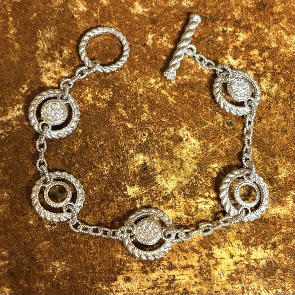 Judith Ripka Bracelet Sterling Silver & CZ's Pave Set Roping Linked Estate